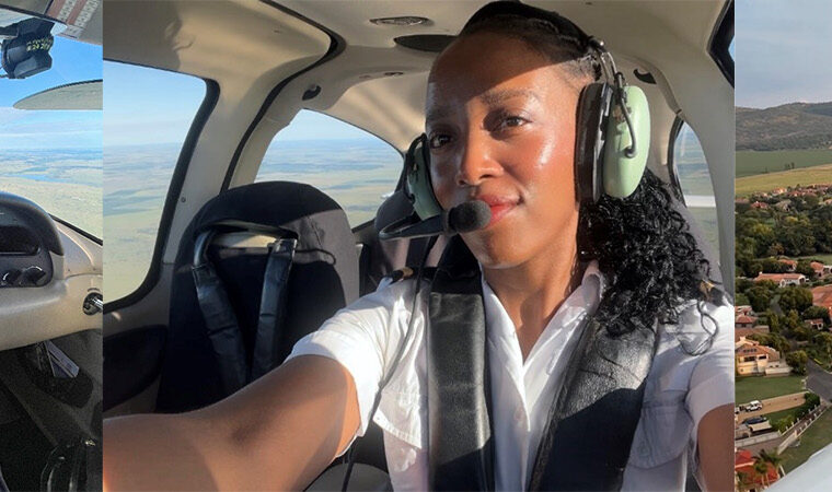 View of pilot in the plane with terrain images